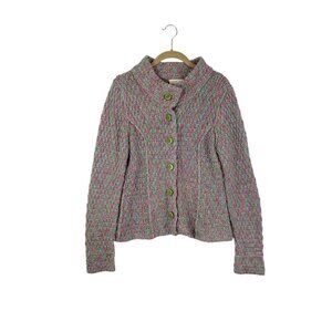 Sleeping on Snow Mock Neck Cardigan Sweater Wool Blend Pink Blue Green Size L